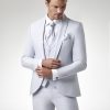 Eleganter eisblauer Hochzeitsanzug für Bräutigam mit Weste, Krawatte und schmalem Schnitt