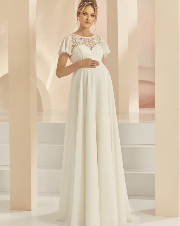 Umstandsbrautkleid mit Chiffonrock und Spitzeneinsatz im Vintage-Stil