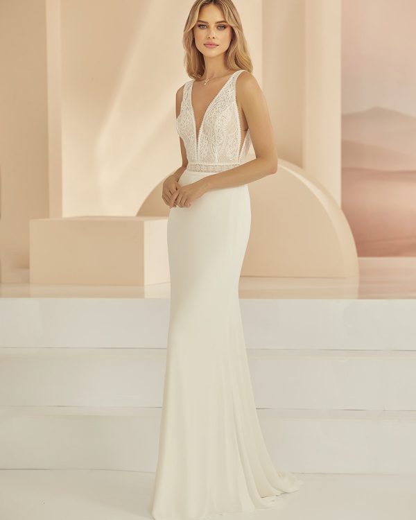 Fit & Flare Brautkleid mit Spitze und Chiffonrock in figurbetonter Silhouette für moderne Bräute