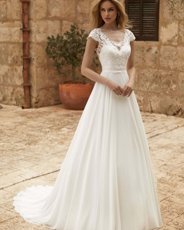 A-Linie Brautkleid mit floraler Spitze und transparentem Rückenteil