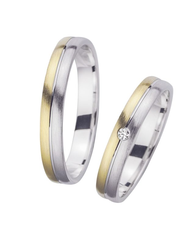 Trauringe mit bicolor Design und Diamant im Damenring – moderne Eleganz für besondere Momente