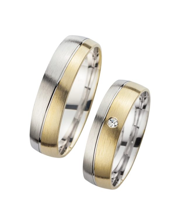 Trauringe mit Weiß- und Gelbgold – elegante Bicolor-Eheringe mit Brillantbesatz