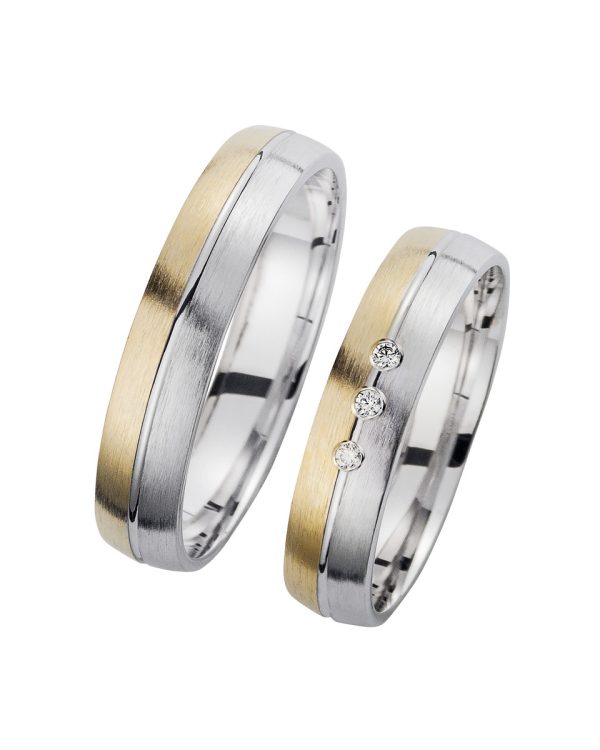 Trauringe mit Weiß- und Gelbgold – edle Eheringe mit klassischem Bicolor-Design und funkelnden Brillanten
