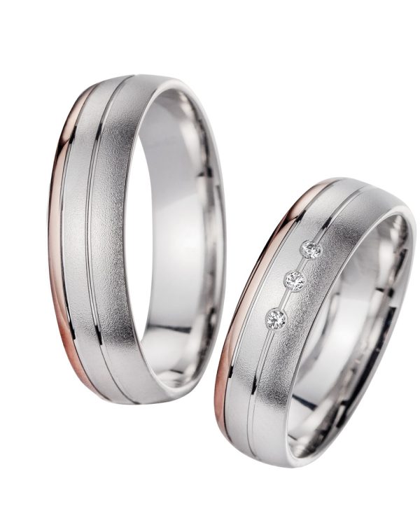 Trauringe mit Weißgold und Roségold – edle Eheringe mit zarten Roségold-Akzenten und Brillanten